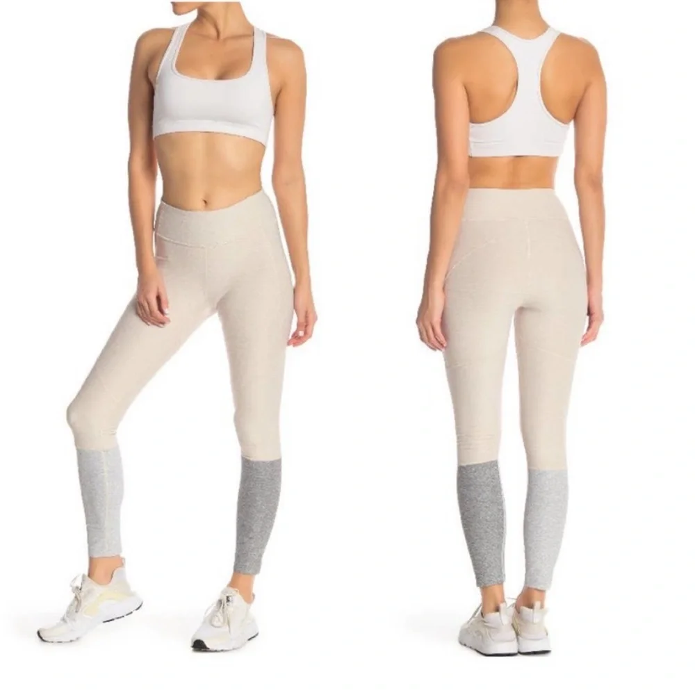 OUTDOOR VOICES Leggings Fitted Colorblock High Waist Stretch Gray Tan Size Small